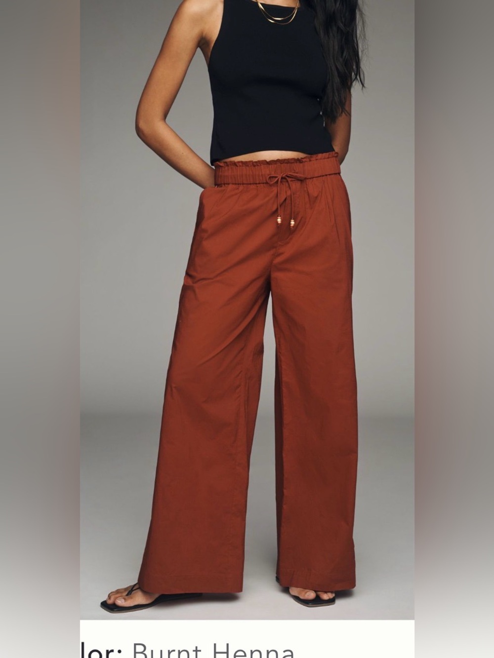 Anthropologie Scotch & Soda Wide-Leg Drawstring Pants in Rust Brown, Size M